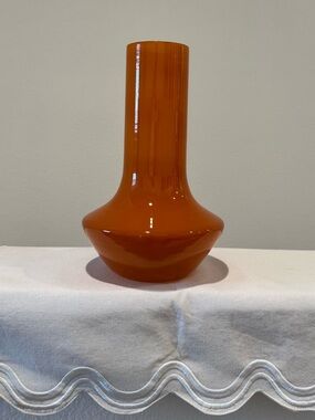 Anthropologie Glossy Tangerine Sculptural Glass Vase